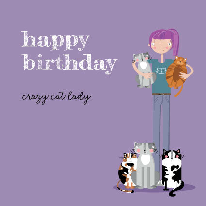 Alex Clark Happy Birthday to a Crazy Cat Lady Card - Feline - Flowers - Women - Cats - Greetings Cards - Cards for Birthday - Designed and Printed in the UK Alex Clark Happy Birthday to a Crazy Cat Lady Card - Feline - Flowers - Women - Cats - Greetings Cards - Cards for Birthday - Designed and Printed in the UK