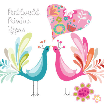 FC39 WELSH Penblwydd Priodas Hapus - Peacock Anniversary