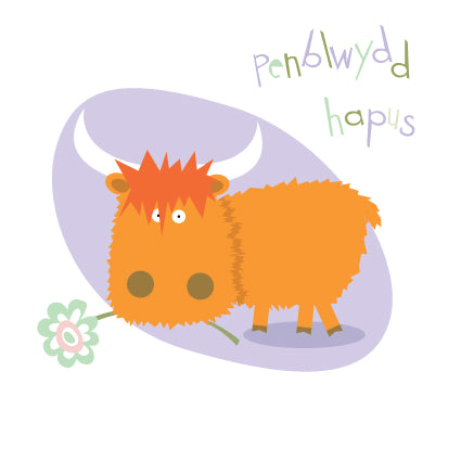 H15 WELSH Penblwydd Hapus - Birthday Cow